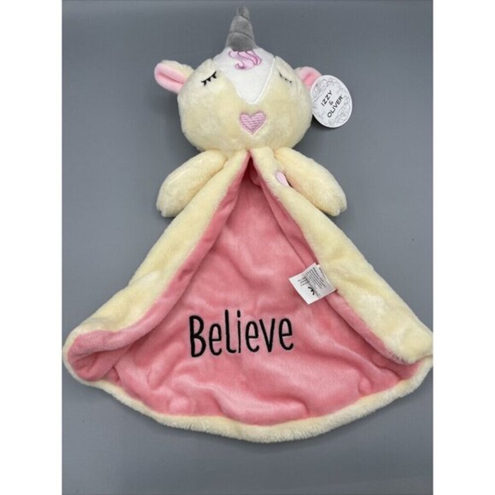 Izzy‎ & Oliver Unicorn Believe Plush Pink Lovey Security Blanket Toy